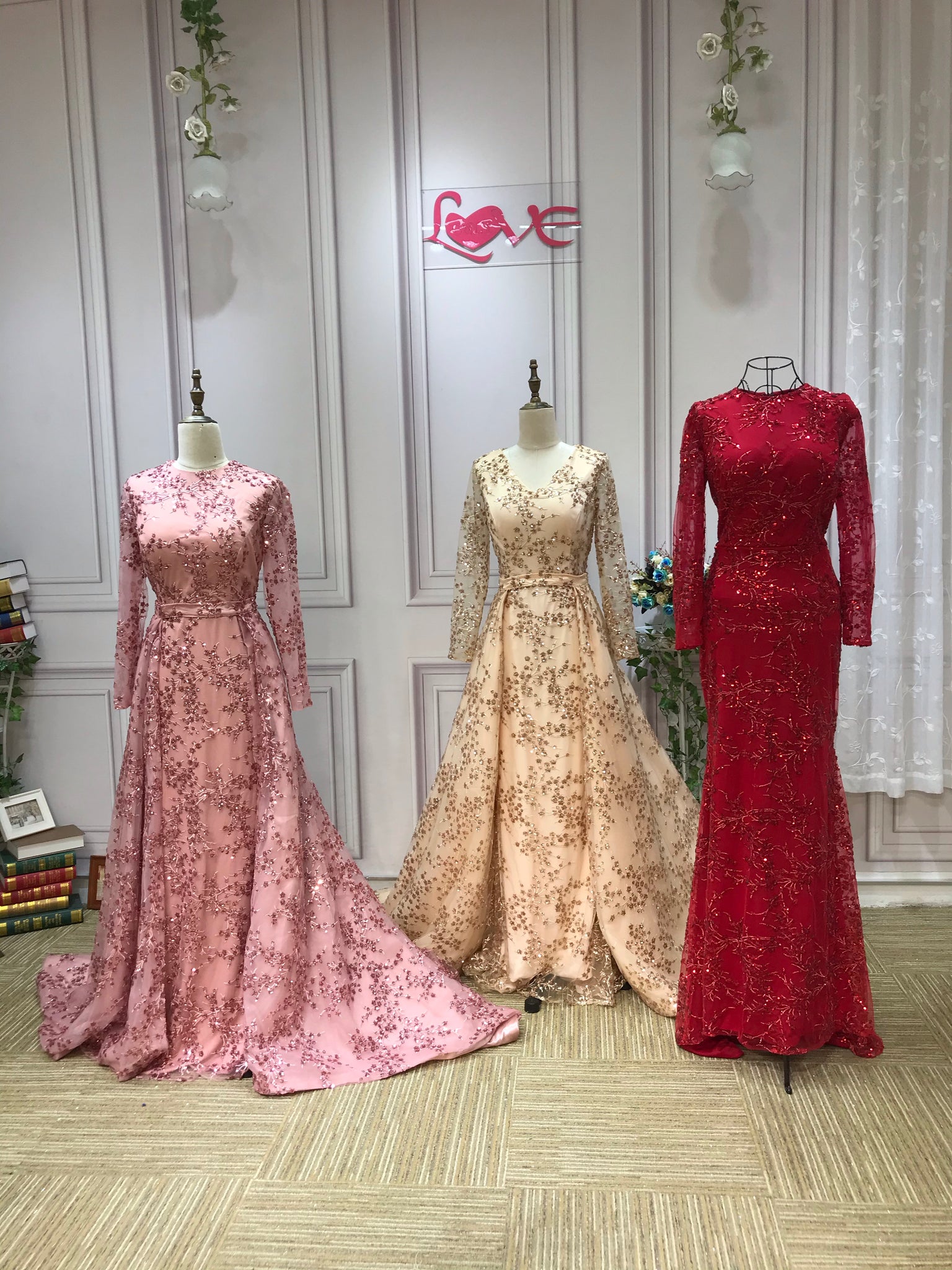 Dusty pink long sleeves sparkling sequins fabric muslim formal graduat Anna's Couture Dresses Dusty pink long sleeves sparkling sequins fabric muslim formal graduat Anna's Couture Dresses