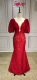 Dark red lace mermaid prom bridesmaid dresses