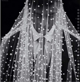 Cathedral length chic pearls beaded wedding veil