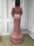 Muslim fashion long sleeves handmade beaded gold dusty pink crystals sequins rhinestone mermaid engagement prom couture dresses
