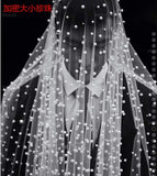 Elbow finger length pearls beaded bridal veil 90cm 2020