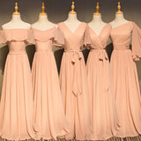 Lighter pink multi style chiffon bridesmaid dresses