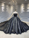 Two styles black glitter sparkling ball gown gothic wedding dress 2020