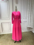 Long sleeves hot pink chiffon and lace little flower girl dress