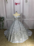 Off shoulder sliver crystals rhinestones sequins beaded ball gown prom dress 2020