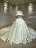Off shoulder matte satin crystals beaded couture wedding dress 2020