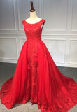 Red crystals beaded tulle prom dress two pieces 2020