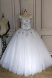 Cap sleeves lace appliques sliver crystals rhinestones beaded ball gown wedding dresses - Anna's Couture Dresses
