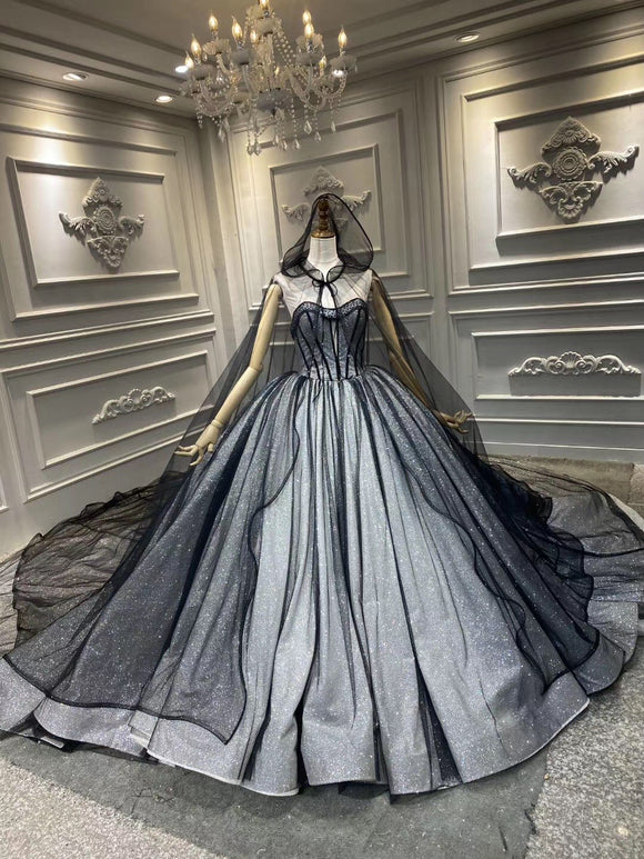 Unique black sparkling glitter ball gown wedding prom dress 2020