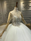 Long sleeves crystals pearls rhinestones beaded ball gown wedding dresses