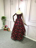 Chic black and red off shoulder hi low prom semi formal dress