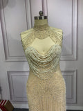 Handmade crystals pearls beaded luxury couture bodice nude prom dress