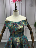 Off shoulder jacquard fabrics prom dress 2020