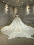 Off shoulder Matte satin ivory off white traditional bridal gown 2020