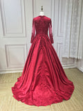 Muslim trend burgundy red long sleeves ball skirt wedding prom dress 2023