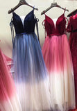 2020 most popular gradient color tulle A line semi formal graduation prom dress