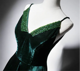 Sexy dark green velvet tea length prom cocktail dress 2020