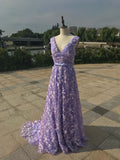 Fairytale floral lace purple a line prom dress 2020