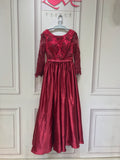 Long sleeves lace appliqués crystals pearls beaded red prom dress 2021