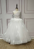 Ivory tulle sliver rhinestones crystals beaded little flower girl ball dress 2020