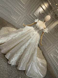 Off shoulder sparkling glitter ball gown wedding dress 2020