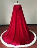 Christmas gift red and white winter wedding accessories matte satin fur cloak with hood