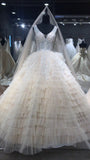 Gorgeous layers ruffles ball gown skirt crystals handmade beaded bodice wedding dress