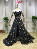 Chic black lace embroidery slit skirt prom semi formal farewell dress 2021