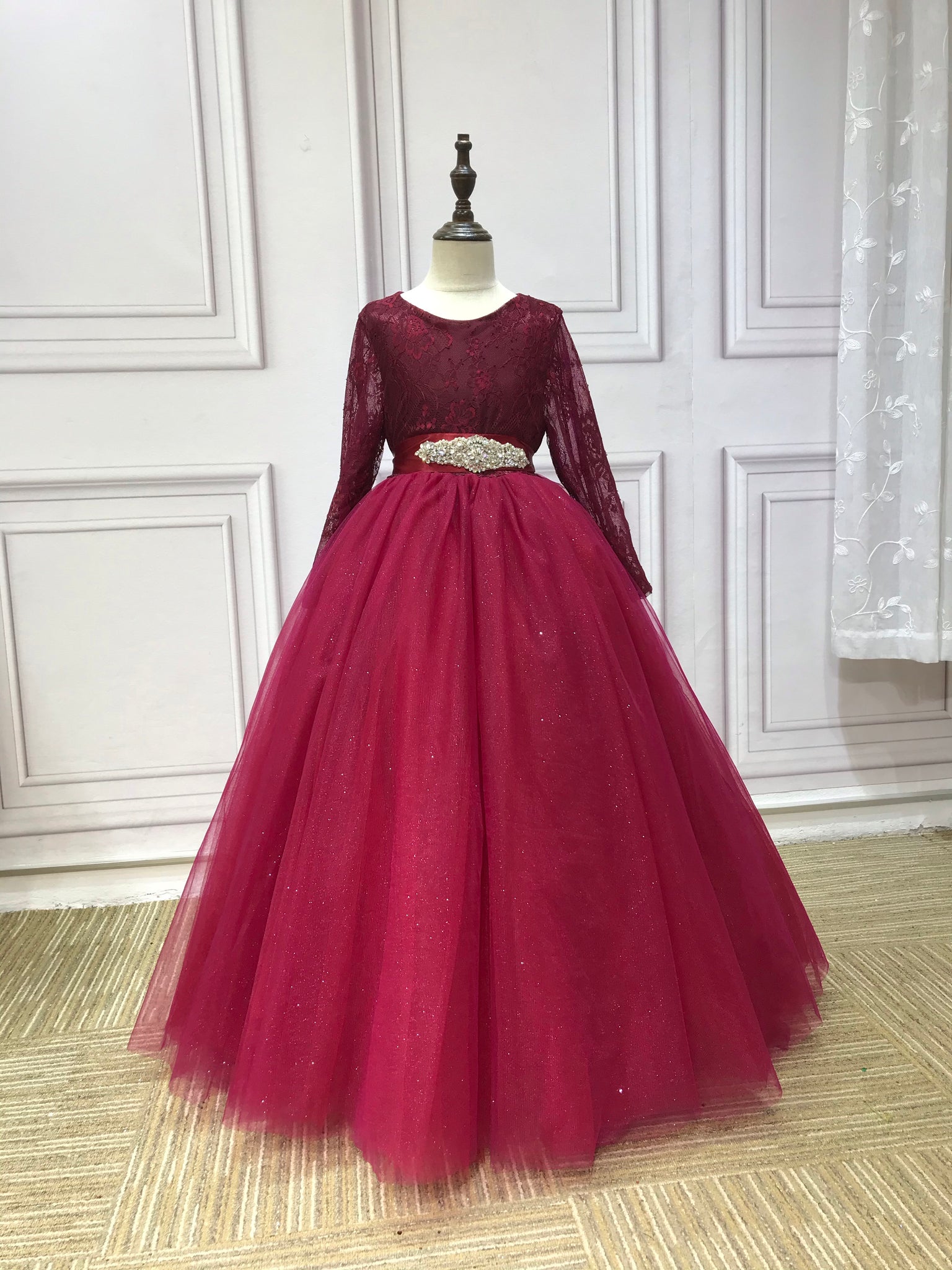 long sleeve red tulle dress Tulle Ruffles Off Shoulder Ball Gown Dresses Removable Sleeves
