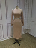 Chic champagne nude semi formal prom maxi dresses,mother of the bride dress 2024#112212