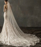 Pearls beaded 3 meters length cathedral bridal wedding veil 2020