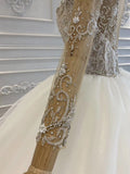 Long sleeves crystals pearls rhinestones beaded ball gown wedding dresses