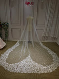 Heart shaped lace appliqués cathedral length veil at 3 meters 5 meters 7 meters 10 meters