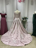 Long sleeves Muslim fashion mermaid with removable train pale dusty pink prom dresses 2020