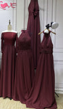 Red burgundy pink chiffon bridesmaids dresses - Anna's Couture Dresses