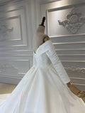 Vintage off shoulder long sleeves matte satin wedding dress 2020