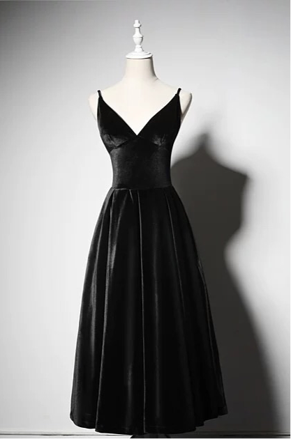 Sexy black velvet tea length prom cocktail dress 2020