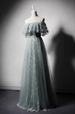 Dusty green lace fairytale tulle prom maxi dress