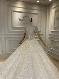 Luxurious short sleeves pearls beaded custom made wedding dress