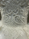 Muslim long sleeves pearls beaded lace ball gown skirt wedding dress