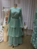 Lighter dusty green layered chic maxi skirt prom dress 2022