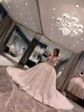 Long sleeves v neck champagne glitter fabric sparkling ball gown skirt wedding dress 2020