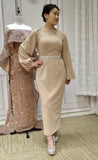 Nude skin color  long sleeves muslim maxi formal dress