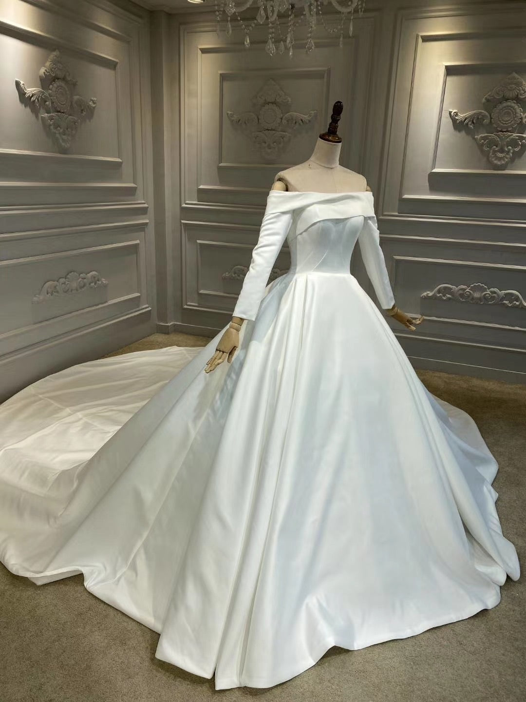 Vintage off shoulder long sleeves matte satin wedding dress 2020 Anna's Couture Dresses Vintage off shoulder long sleeves matte satin wedding dress 2020 Anna's Couture Dresses