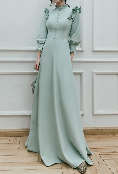 Mint green long sleeves maxi dress