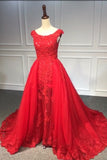 Red crystals beaded tulle prom dress two pieces 2020