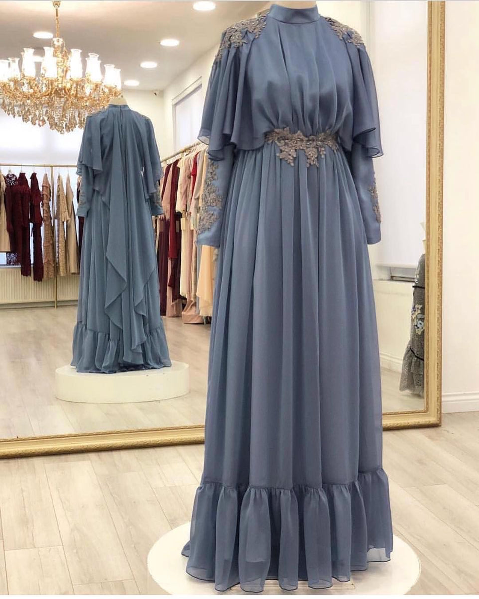 Long sleeves cape Muslim fashion prom dresses 2020 – Anna's Couture Dresses