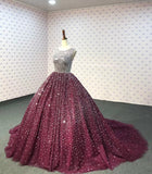 Sliver crystals beaded dark red ball skirt prom quinceanera dresses 2020 - Anna's Couture Dresses