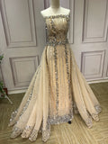 All  beaded sliver crystals rhinestones couture prom dresses in two pieces removable train prom dress - Anna's Couture Dresses
