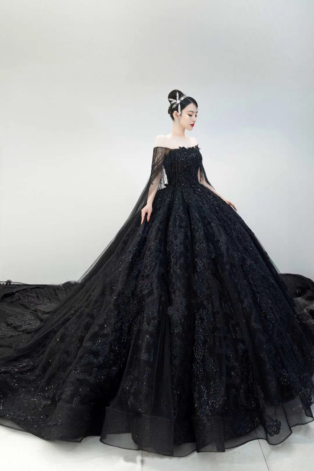 New Luxury Black Wedding Dresses Gothic Vintage Beaded Princess Ball Gown  Custom | eBay